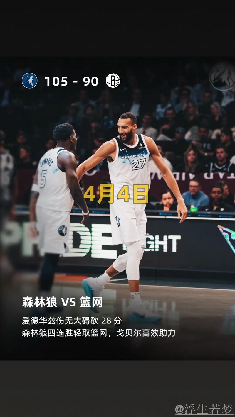 NBA-爱德华兹闪耀28分戈贝尔砍双20 森林狼轻松击败篮网